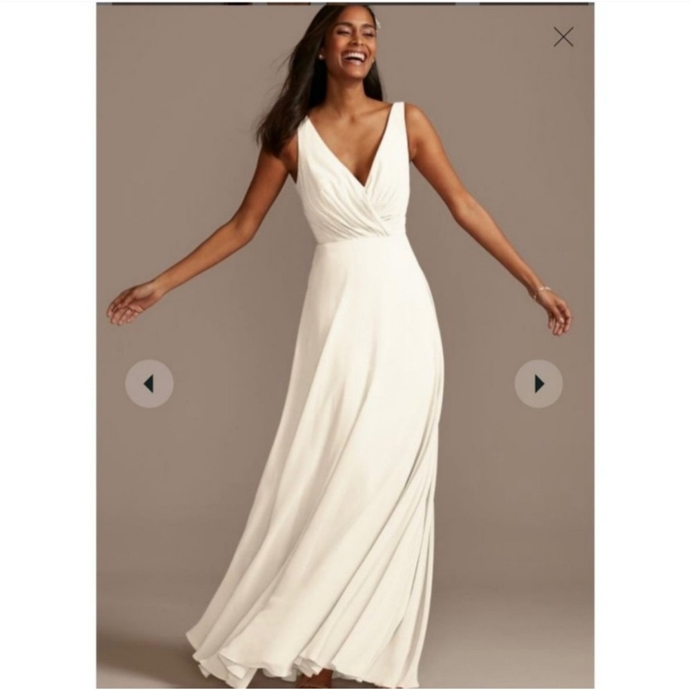 David's Bridal V-Neck Tank Dress White Full Skirt Bridesmaid # F20228